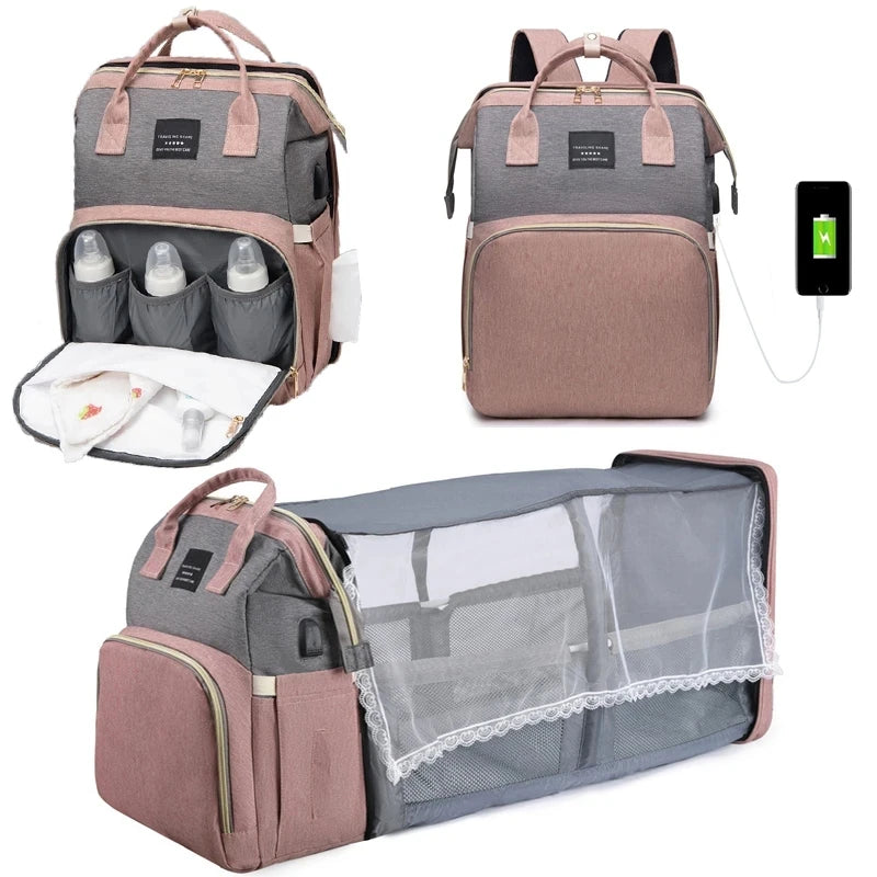 Portable Folding Mommy Bag Lightweight Large-capacity Baby Backpack Female Mommy Outing Bag Foldable Crib Bed Bags Mummy Bag