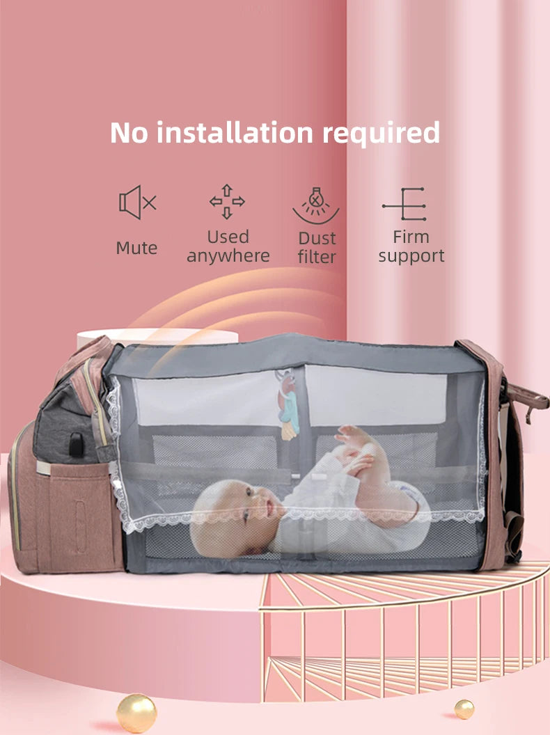 Portable Folding Mommy Bag Lightweight Large-capacity Baby Backpack Female Mommy Outing Bag Foldable Crib Bed Bags Mummy Bag