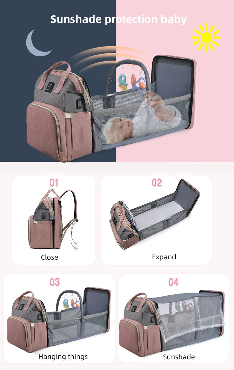 Portable Folding Mommy Bag Lightweight Large-capacity Baby Backpack Female Mommy Outing Bag Foldable Crib Bed Bags Mummy Bag