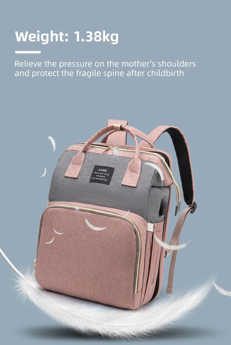 Portable Folding Mommy Bag Lightweight Large-capacity Baby Backpack Female Mommy Outing Bag Foldable Crib Bed Bags Mummy Bag