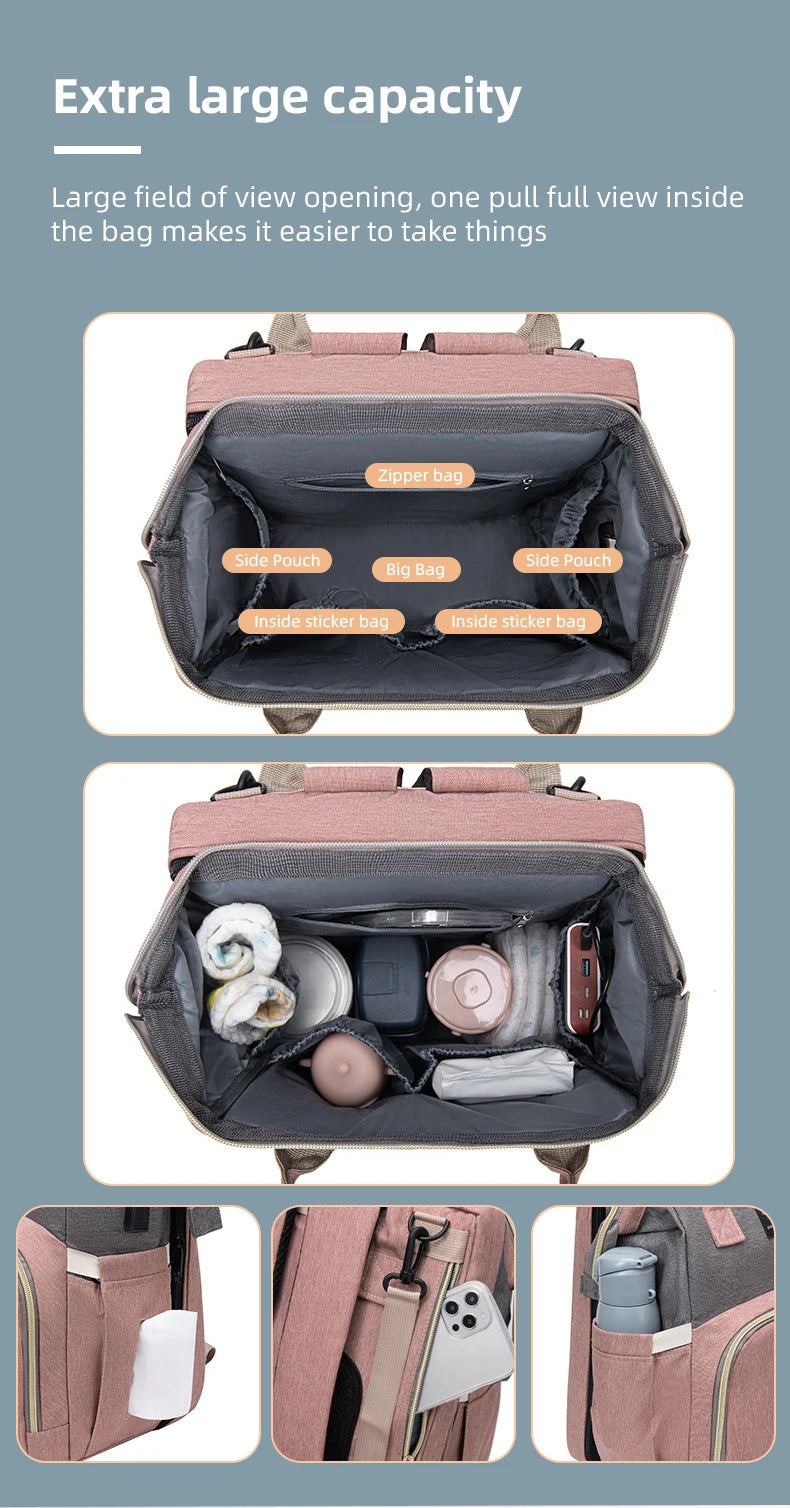 Portable Folding Mommy Bag Lightweight Large-capacity Baby Backpack Female Mommy Outing Bag Foldable Crib Bed Bags Mummy Bag